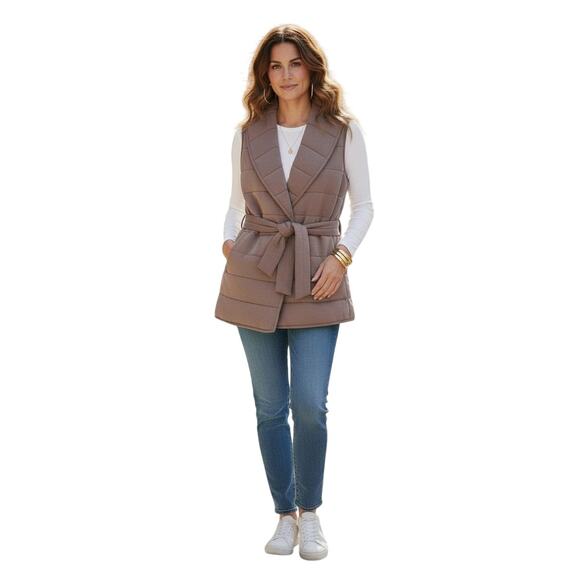 SPANX AirEssentials Puffsentials Vest Smoke Shawl Collar Pockets Size Large NWT - Picture 2 of 10